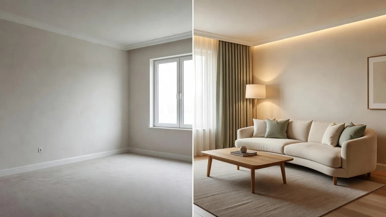 Best AI interior design app creating a before and after living room makeover