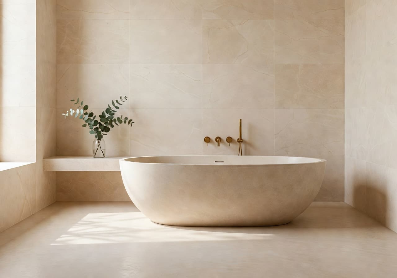 Bathroom AI room makeover before and after, Boutique Spa style, generated with DecorAI