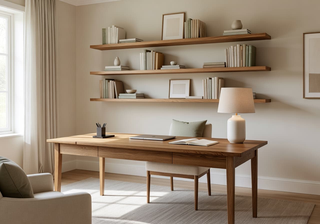 Home Office AI room makeover before and after, Warm Editorial style, generated with DecorAI