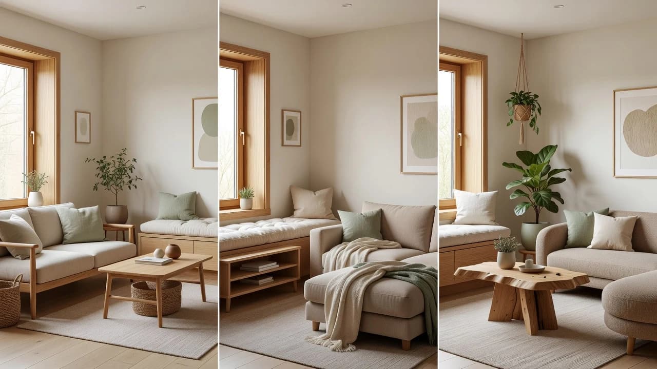Three interior styles compared in an AI room design app